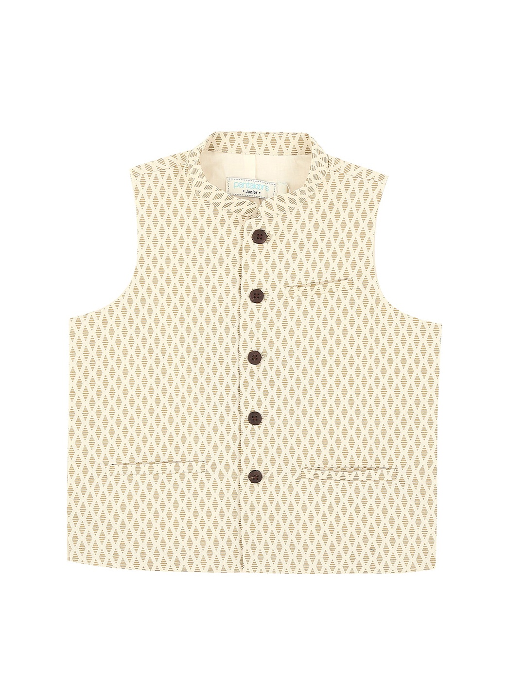 

indus route by Pantaloons Boys Off White & Gold-Coloured Printed Waistcoat