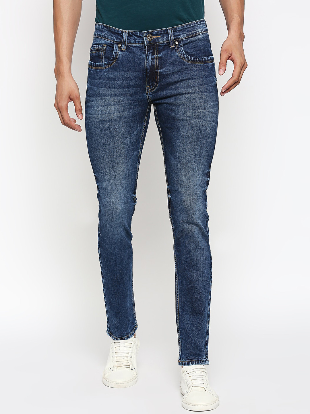 

People Men Blue Skinny Fit Mid-Rise Clean Look Jeans