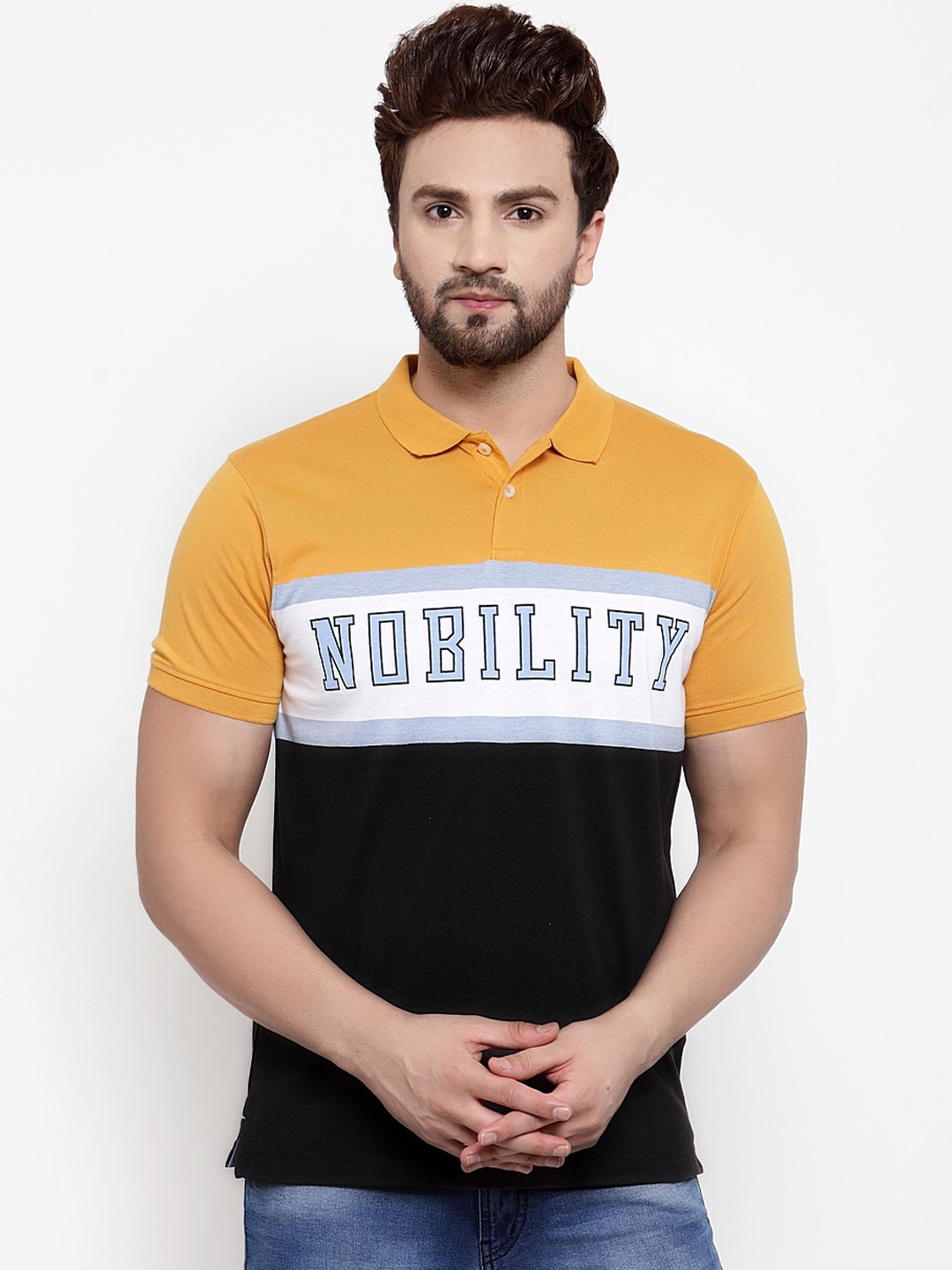 

Cantabil Men Yellow Colourblocked Polo Collar T-shirt