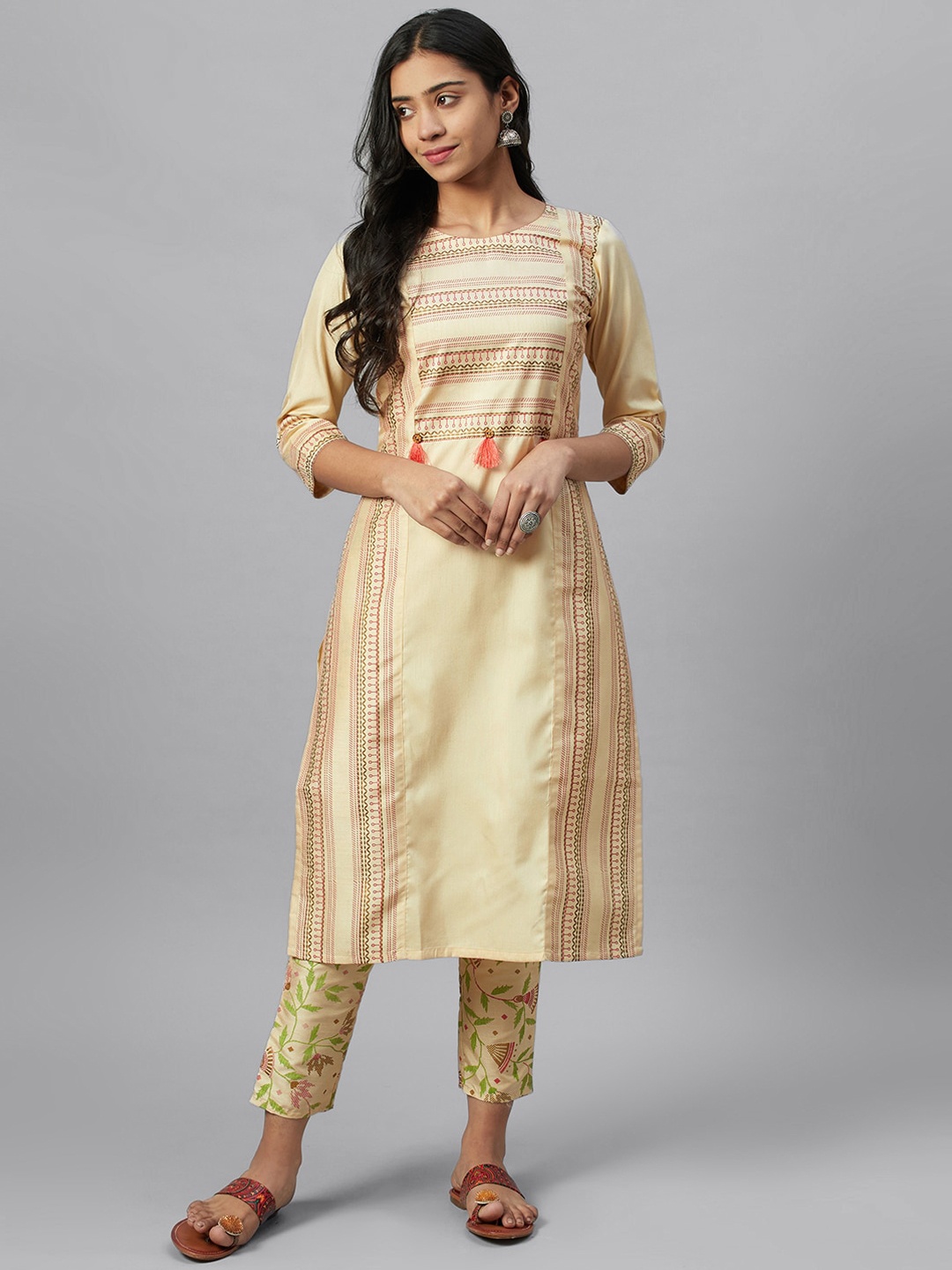 

ZIYAA Women Cream-Coloured Printed A-Line Kurta