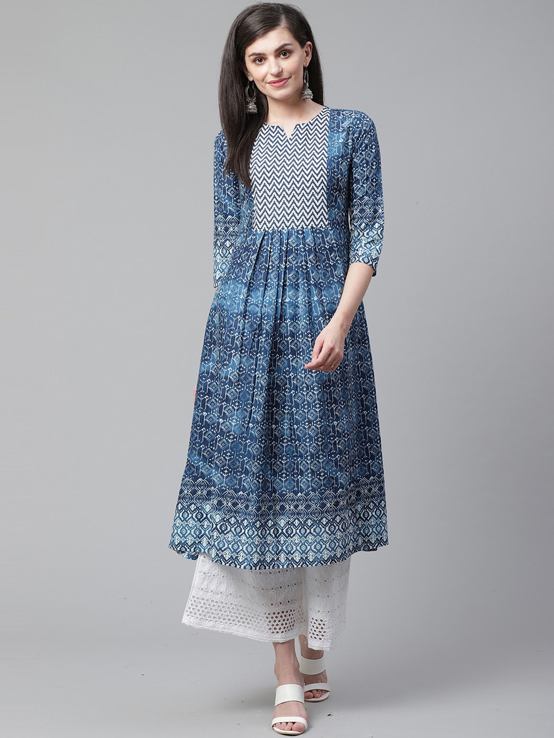 

Indo Era Women Blue Printed Anarkali Kurta