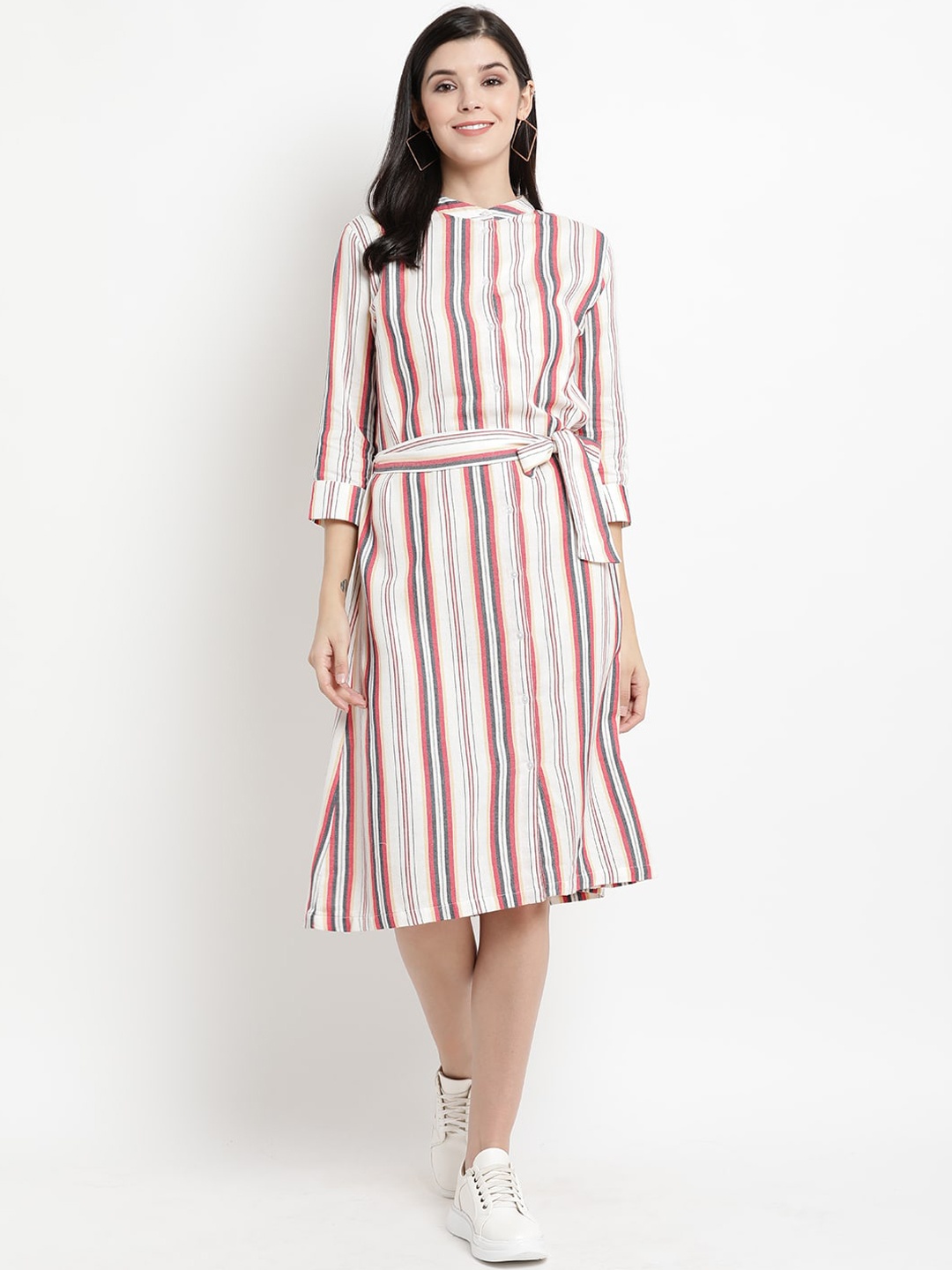 

The Vanca Women White Striped A-Line Dress