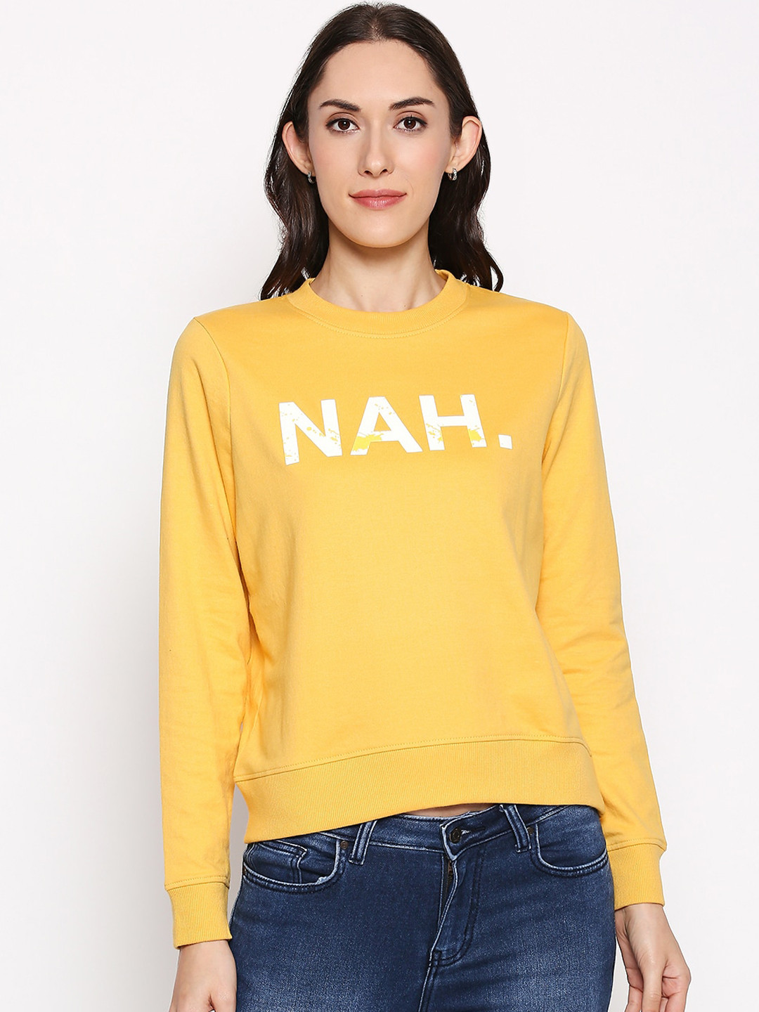 

People Women Yellow Printed Sweatshirt
