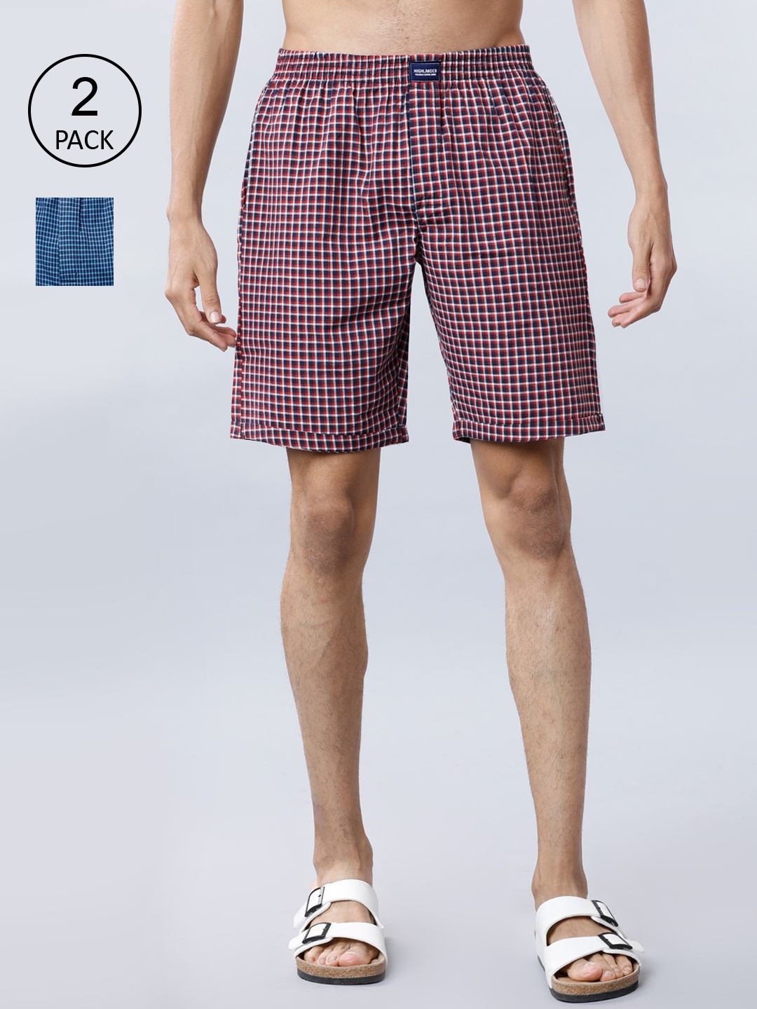 

HIGHLANDER Men Red Checked Lounge Shorts