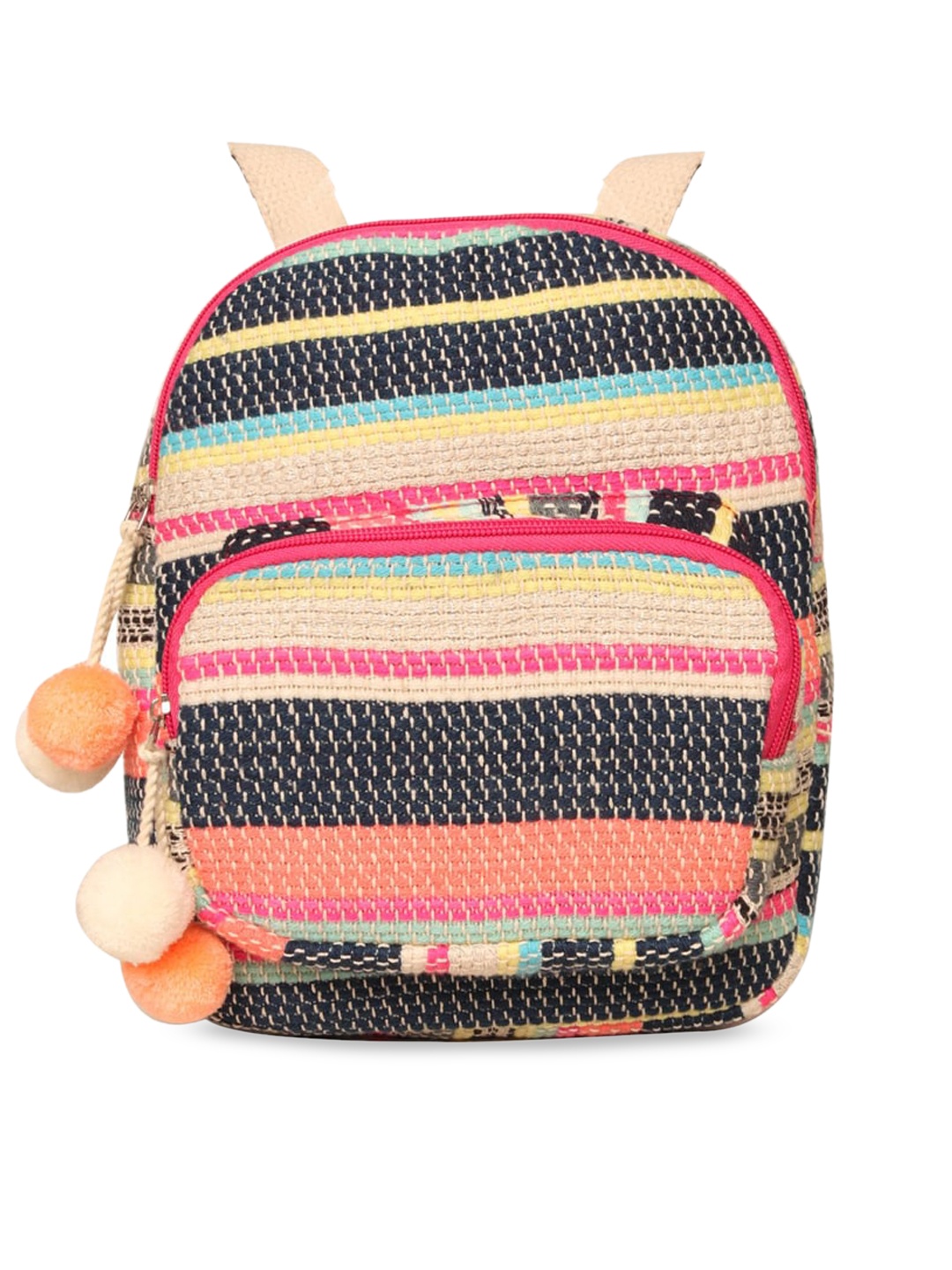 

ASTRID Girls Peach-Coloured & Navy-Blue Striped Jacquard Backpack