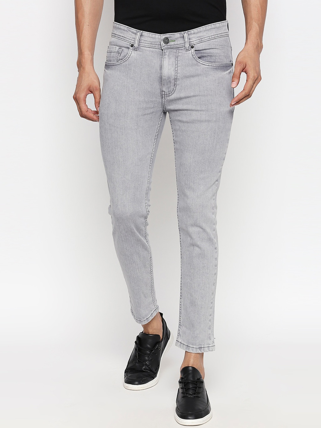 

People Men Grey Tapered Fit Mid-Rise Clean Look Jeans