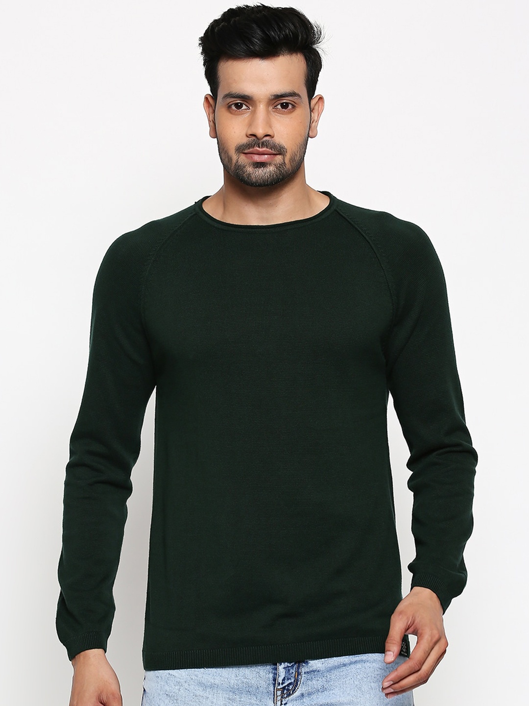 

People Men Green Solid Pullover Sweater