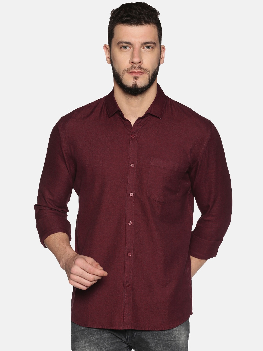 

UrGear Men Maroon Slim Fit Solid Casual Shirt
