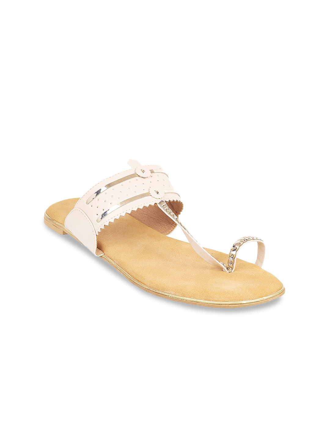 

Mochi Women Beige Solid One Toe Flats