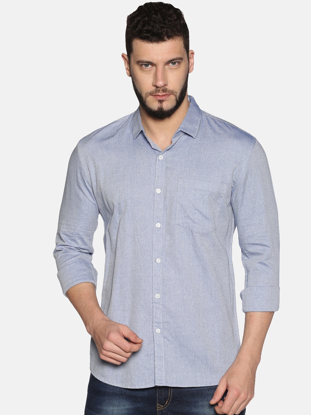 UrGear Men Blue Slim Fit Solid Cotton Casual Shirt
