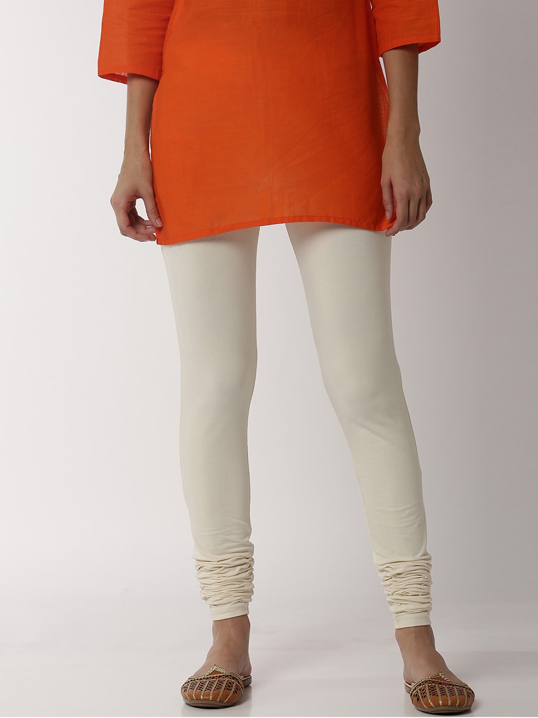 

Soch Women Cream-Coloured Solid Mid-Rise Churidar