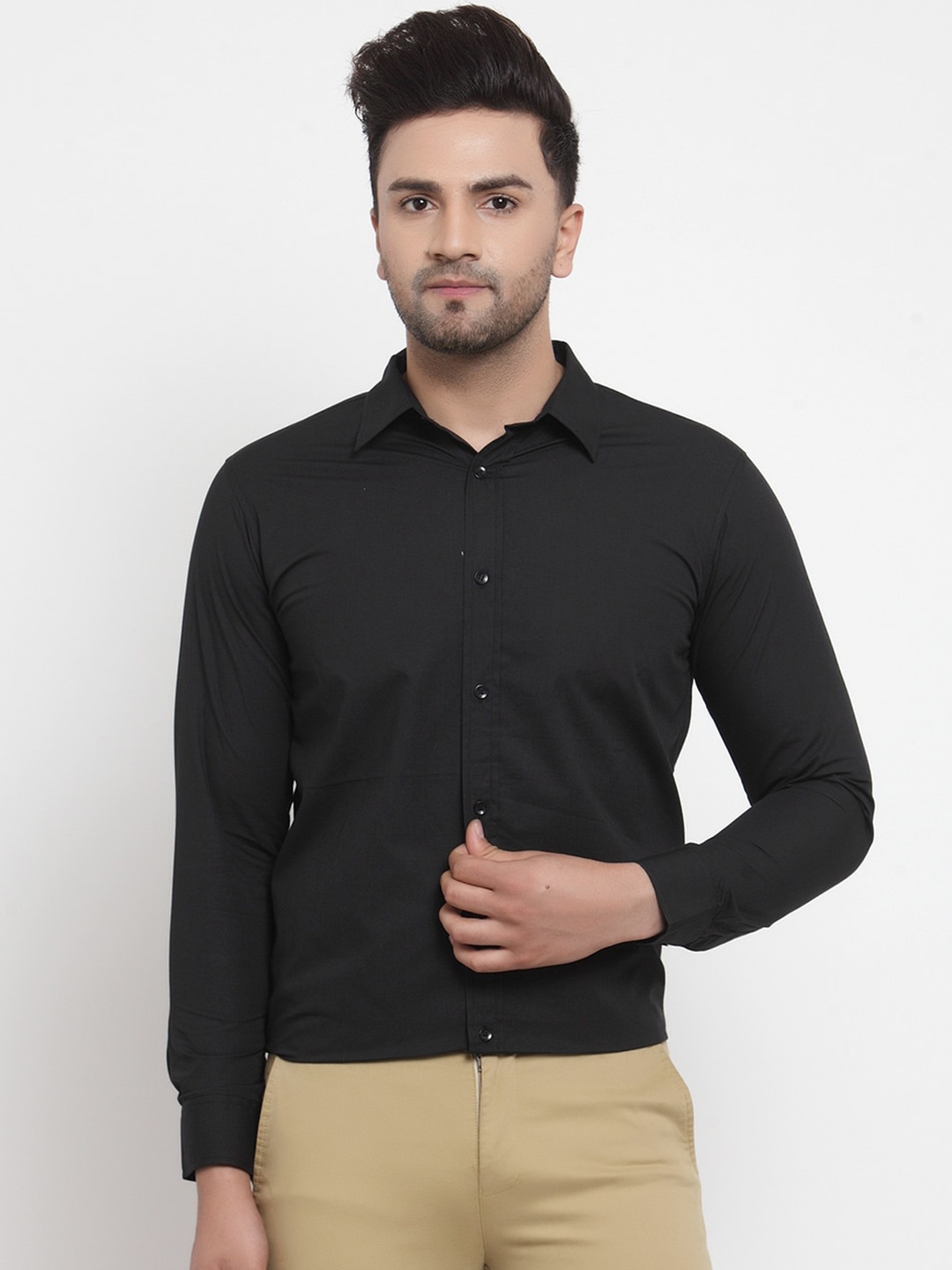

Purple State Men Black Slim Fit Solid Semi Formal Shirt