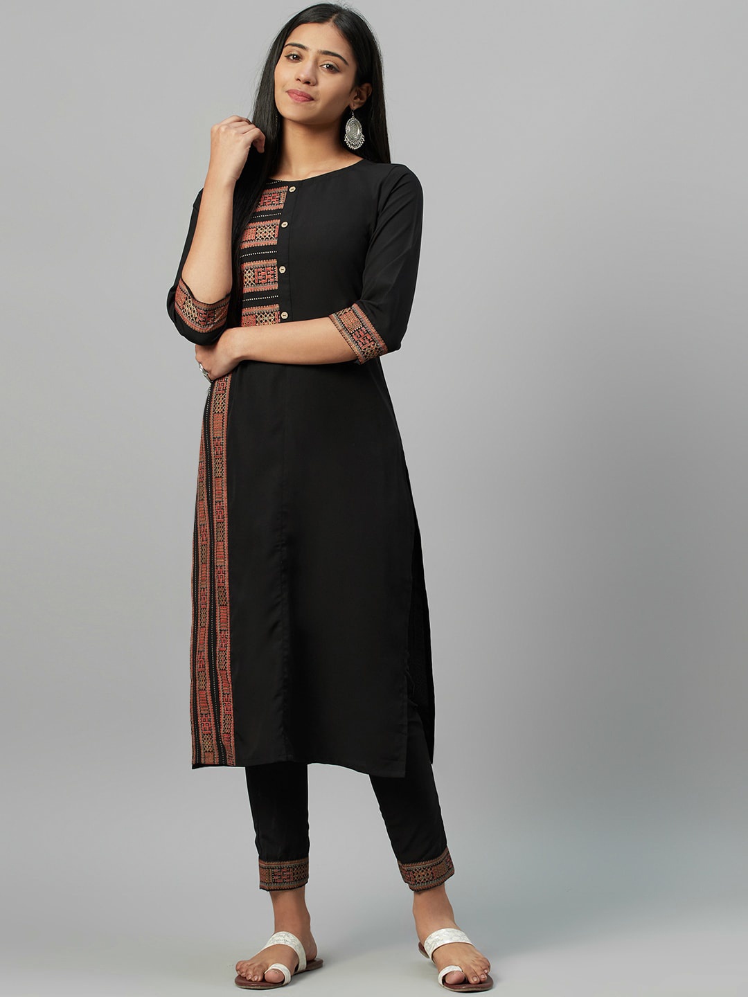 

ZIYAA Women Black Foil Printed A-Line Kurta