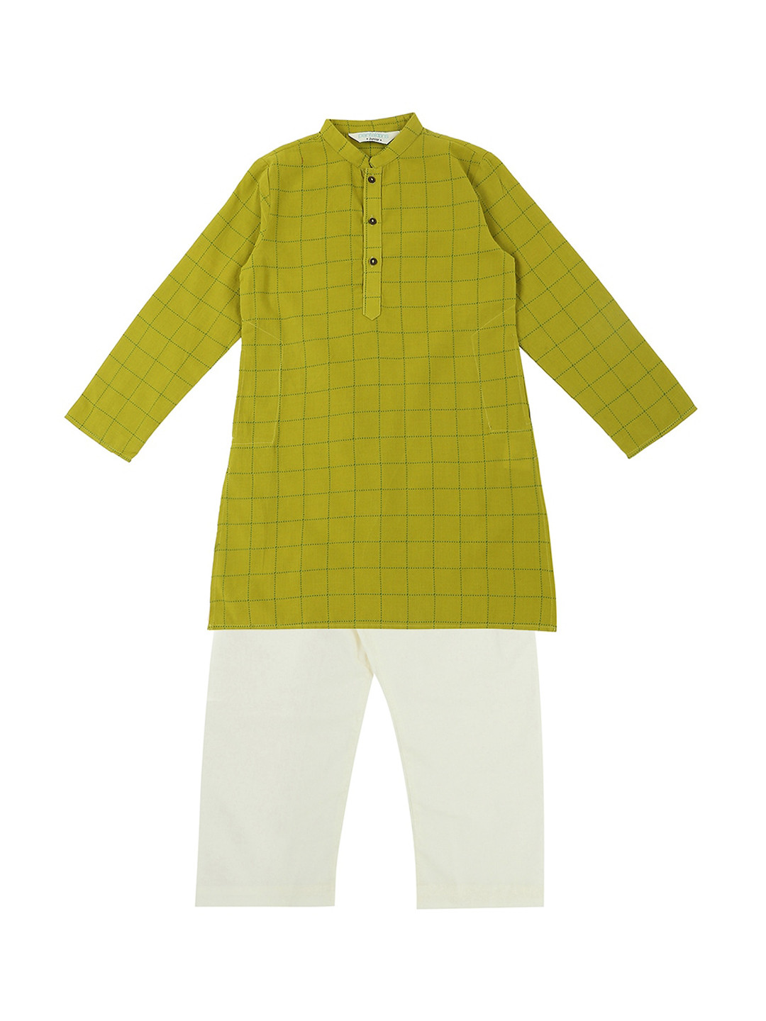 

indus route by Pantaloons Boys Lime Green & White Checked Kurta with Pyjamas