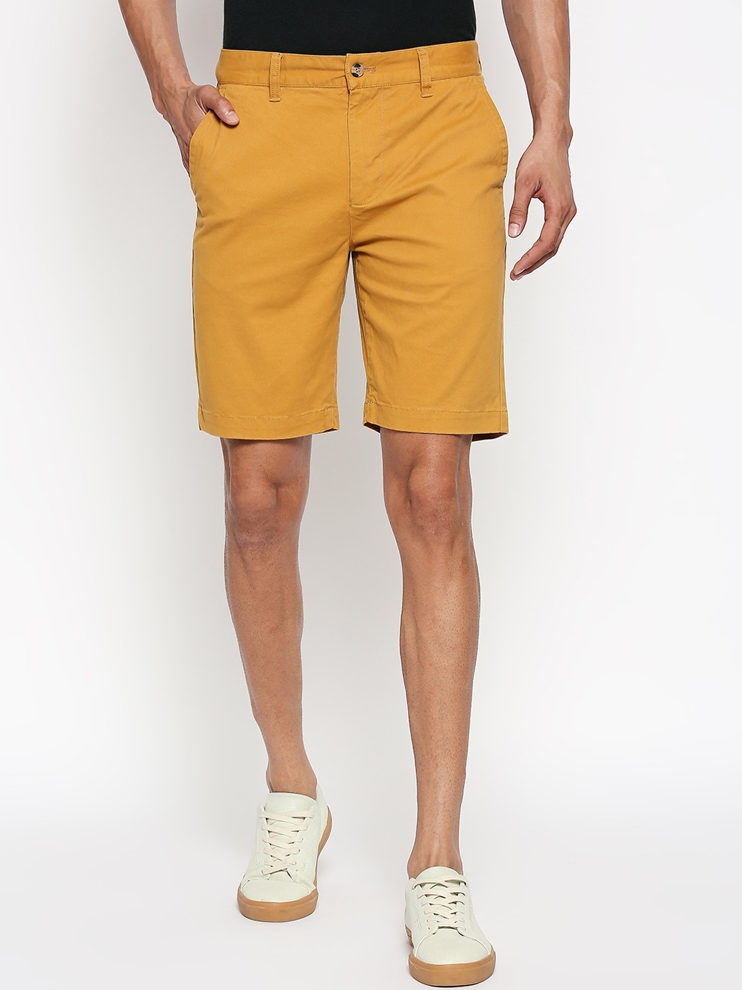 

People Men Mustard Yellow Solid Regular Fit Shorts