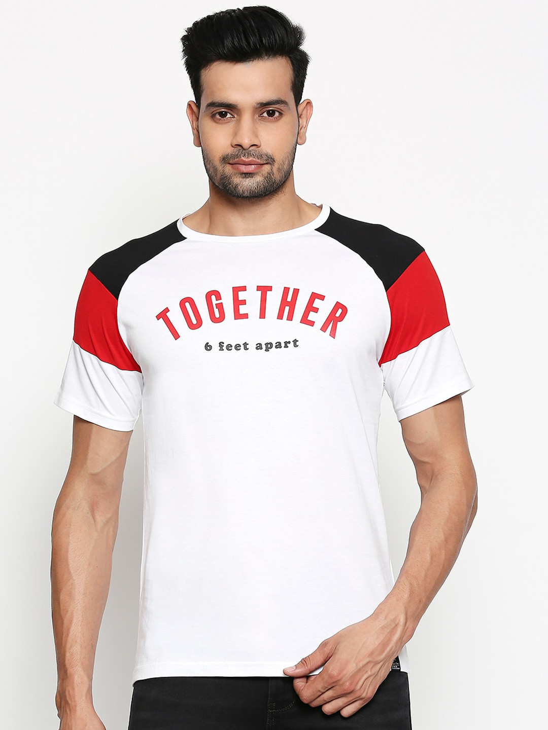 

People Men White Printed Round Neck T-shirt