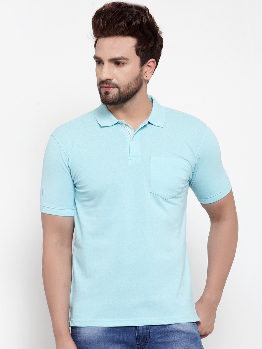 

Cantabil Men Blue Solid Polo Collar T-shirt
