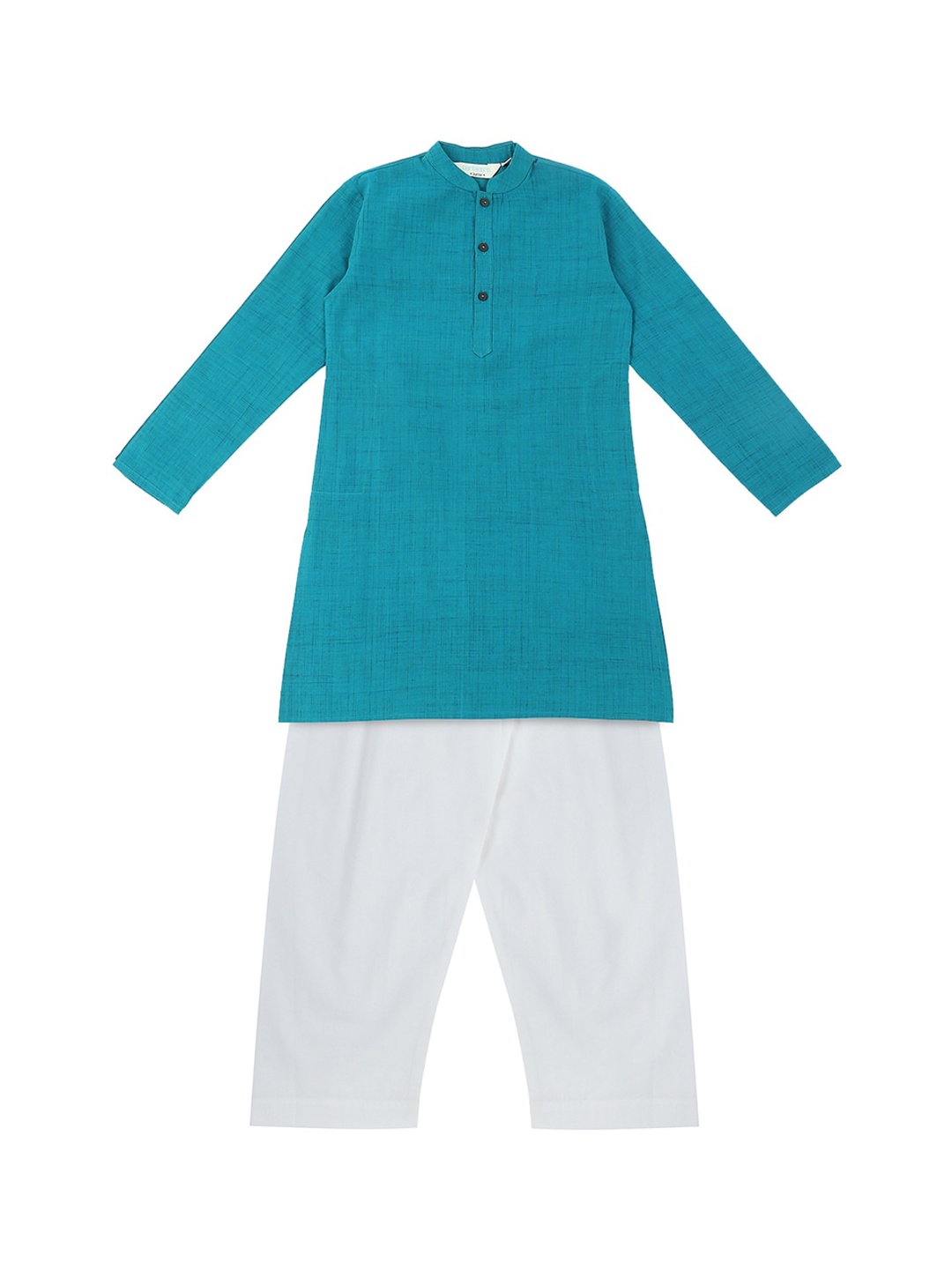

indus route by Pantaloons Boys Turquoise Blue & White Solid Kurta with Pyjamas