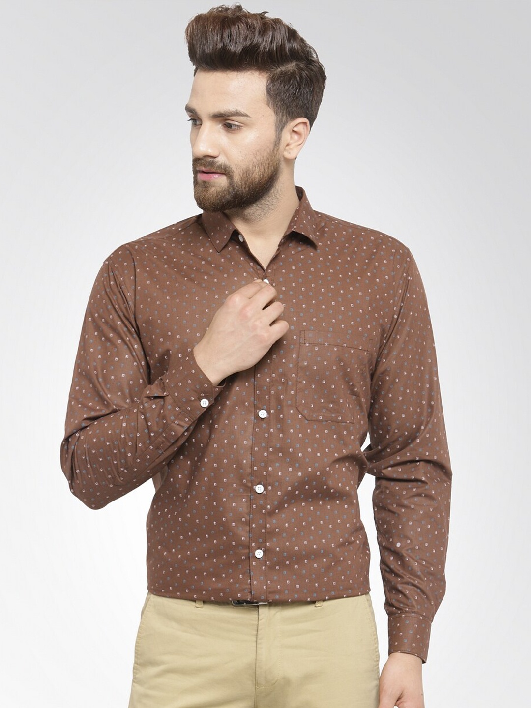 

JAINISH Men Brown Regular Fit Printed Formal Shirt