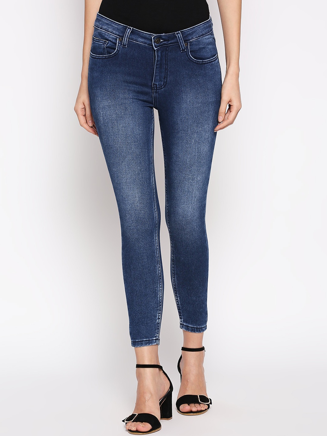 

People Women Blue Skinny Fit Mid-Rise Clean Look Jeans