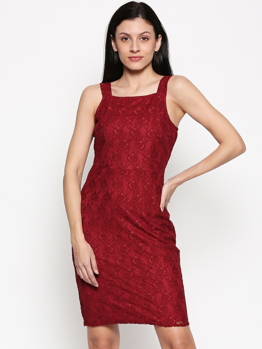

People Women Maroon Self Design Sheath Dress