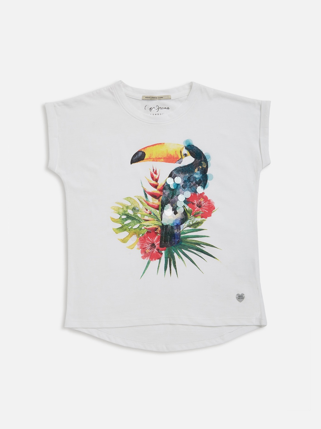 

Pepe Jeans Girls White Printed Round Neck Cotton T-shirt