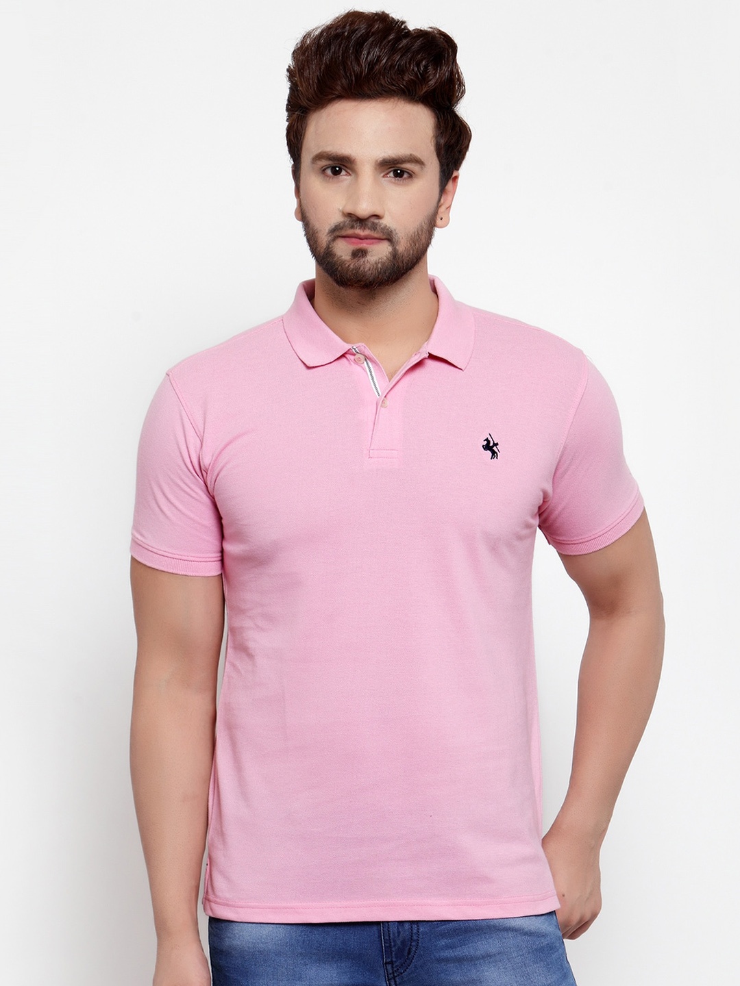 

Cantabil Men Pink Solid Polo Collar T-shirt