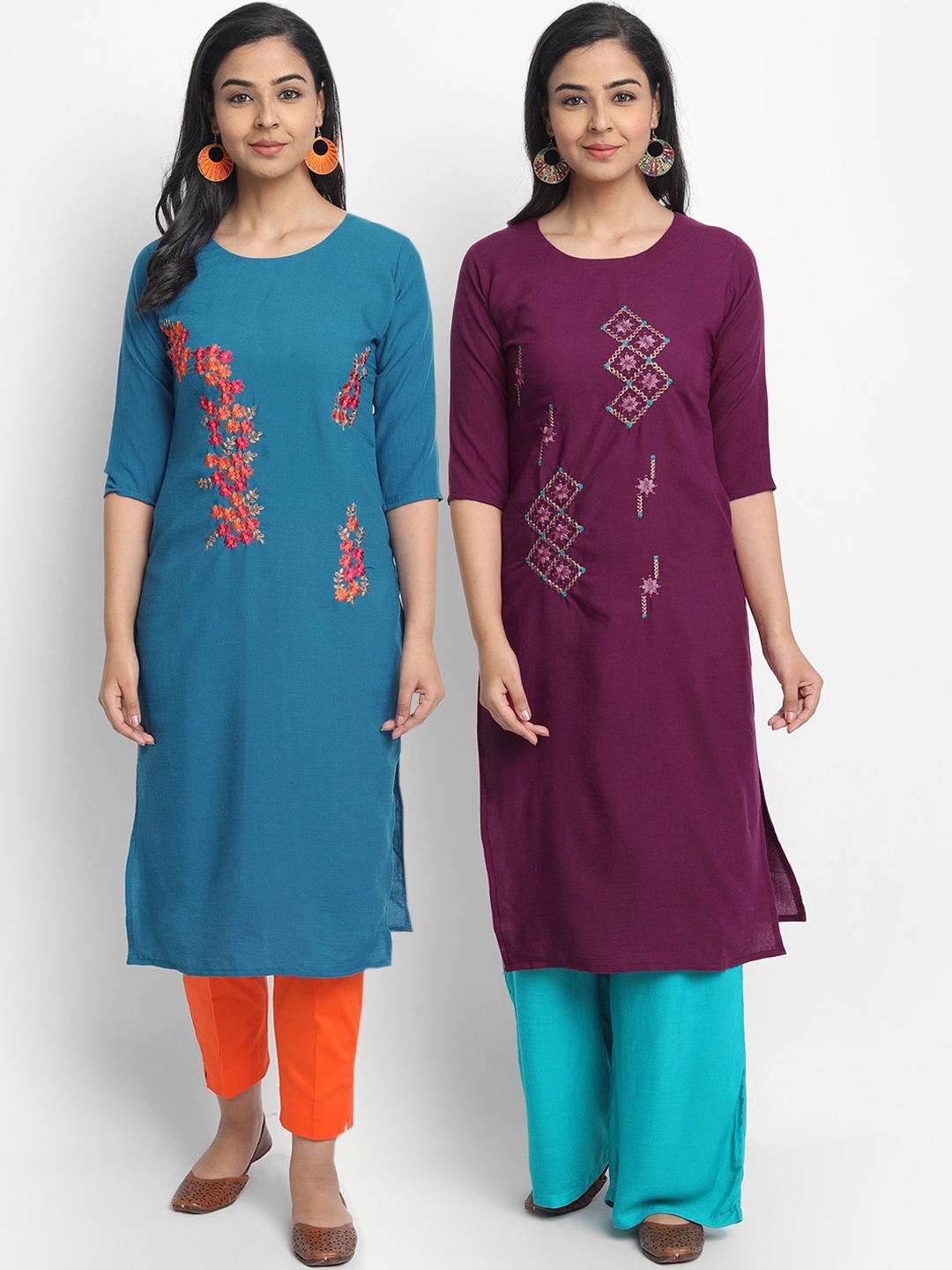 

7Threads Women Multicoloured Solid Straight Kurta, Multi