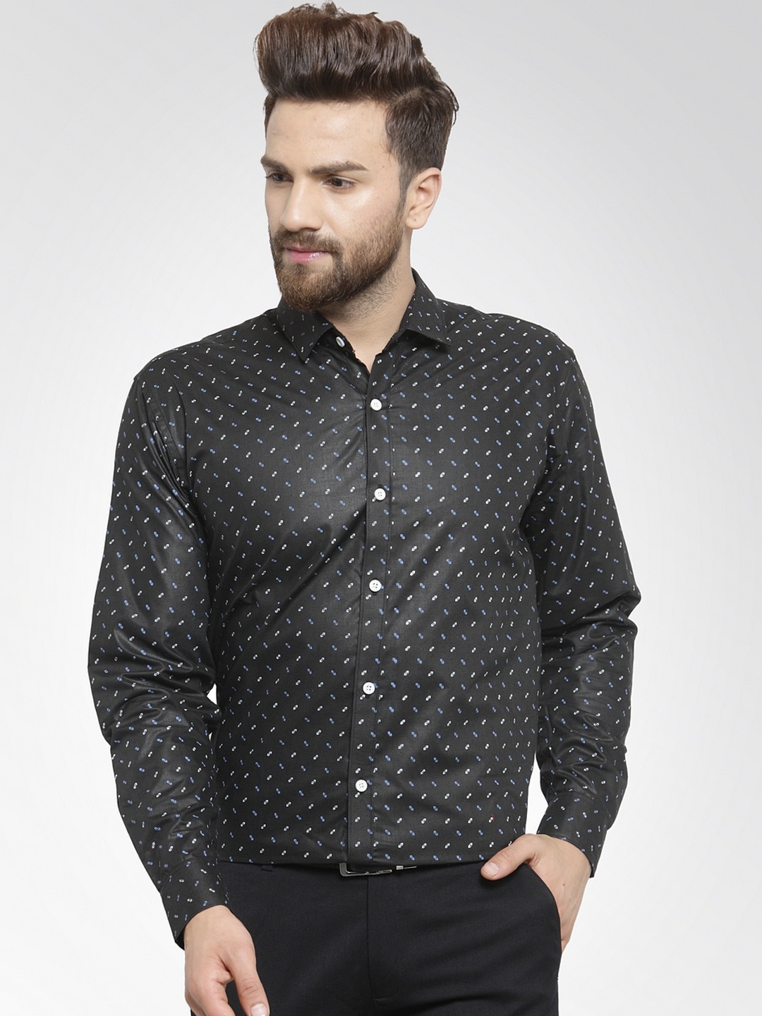 

JAINISH Men Black & White Regular Fit Printed Formal Shirt