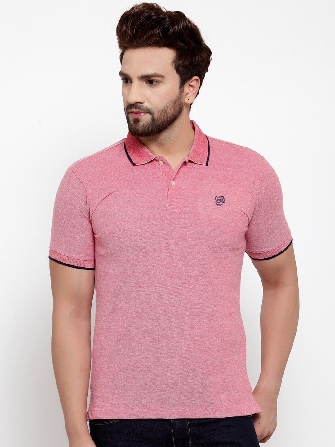 

Cantabil Men Red Solid Polo Collar T-shirt