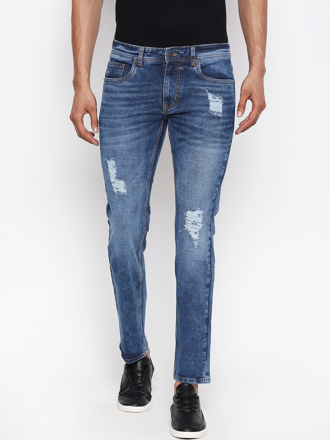 

People Men Blue Tapered Fit Mid-Rise Mildly Distressed Jeans