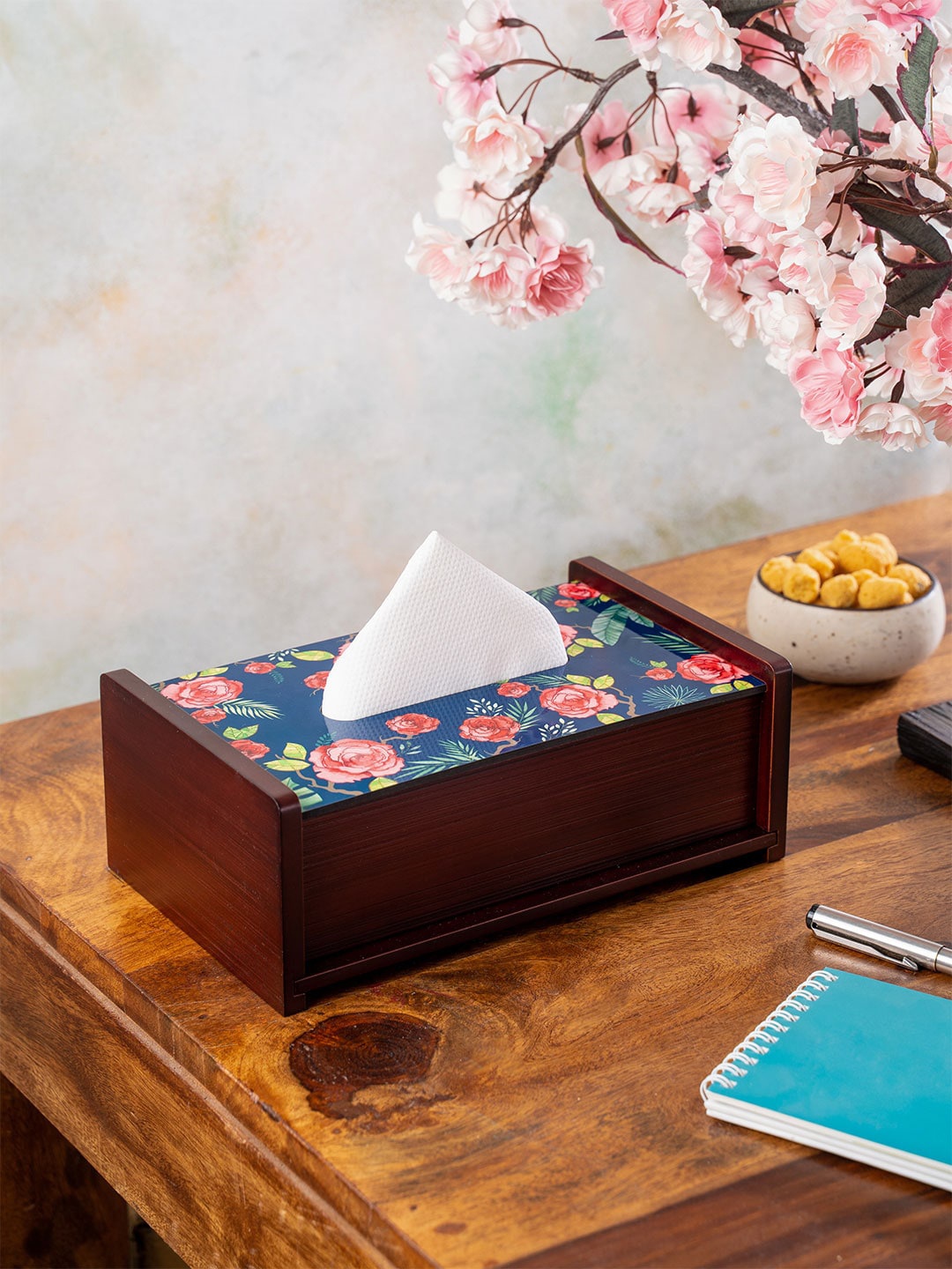 

KOLOROBIA Blue & Pink Misty Morning Roses Inspired Tissue Box