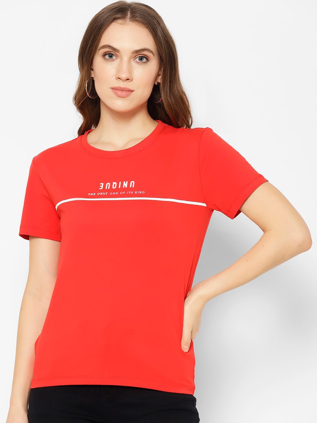 

COASTLAND Women Red Solid Round Neck T-shirt