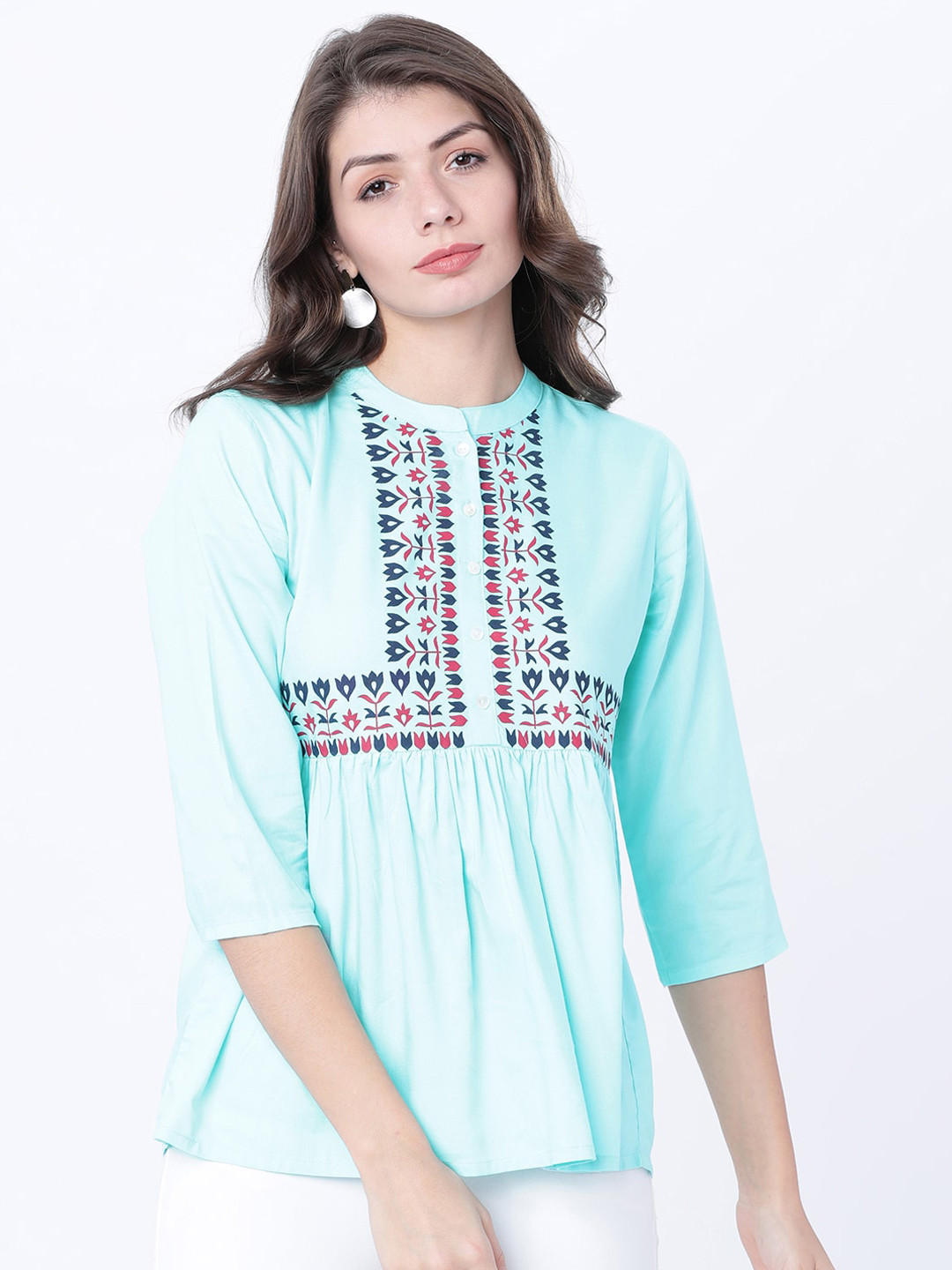 

Vishudh Women Sea Green Self Design A-Line Top