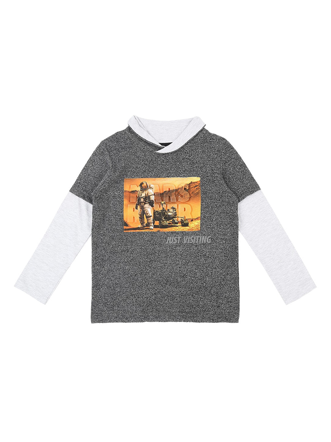 

Pantaloons Junior Boys Grey Printed Cotton V-Neck Pure Cotton T-shirt