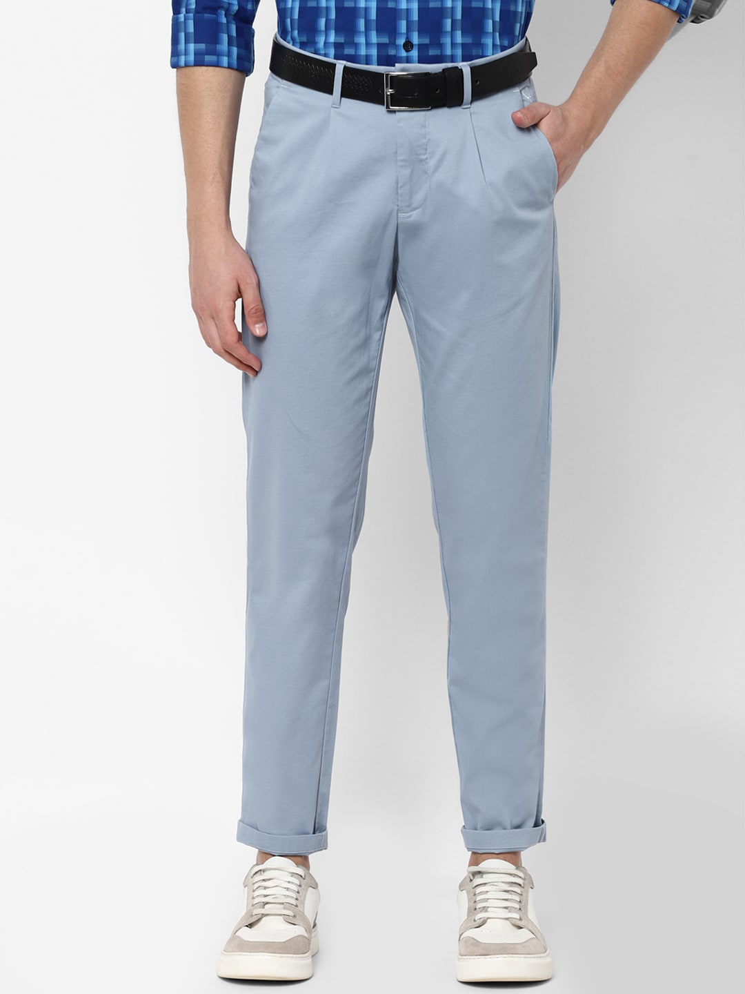 

Allen Solly Men Blue Slim Fit Self Design Regular Trousers