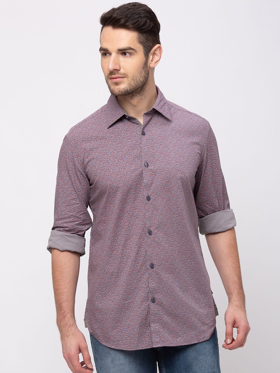 

Kenneth Cole Men Grey Regular Fit Printed Casual Shirt