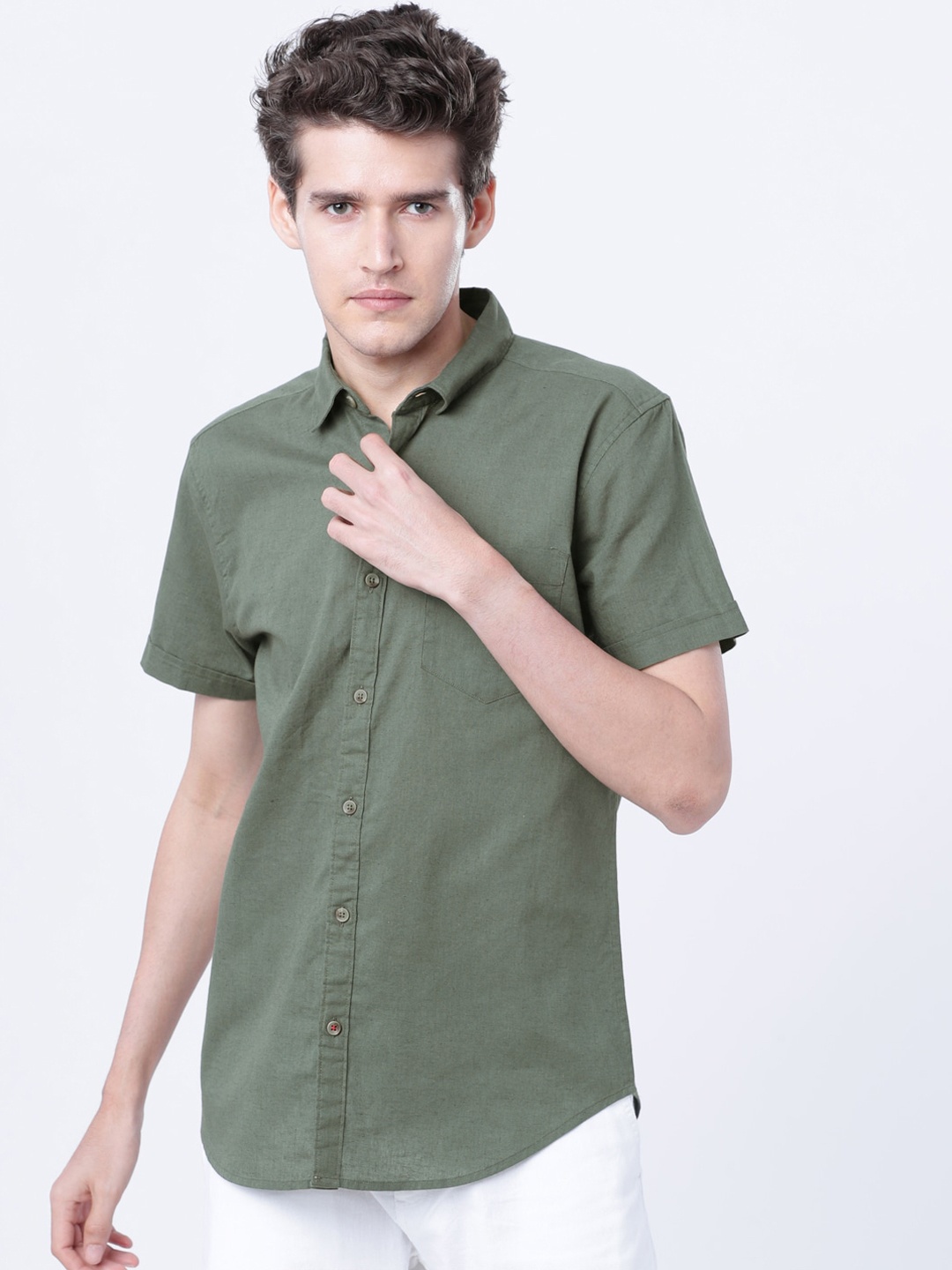 

HIGHLANDER Men Olive Green Slim Fit Solid Casual Shirt