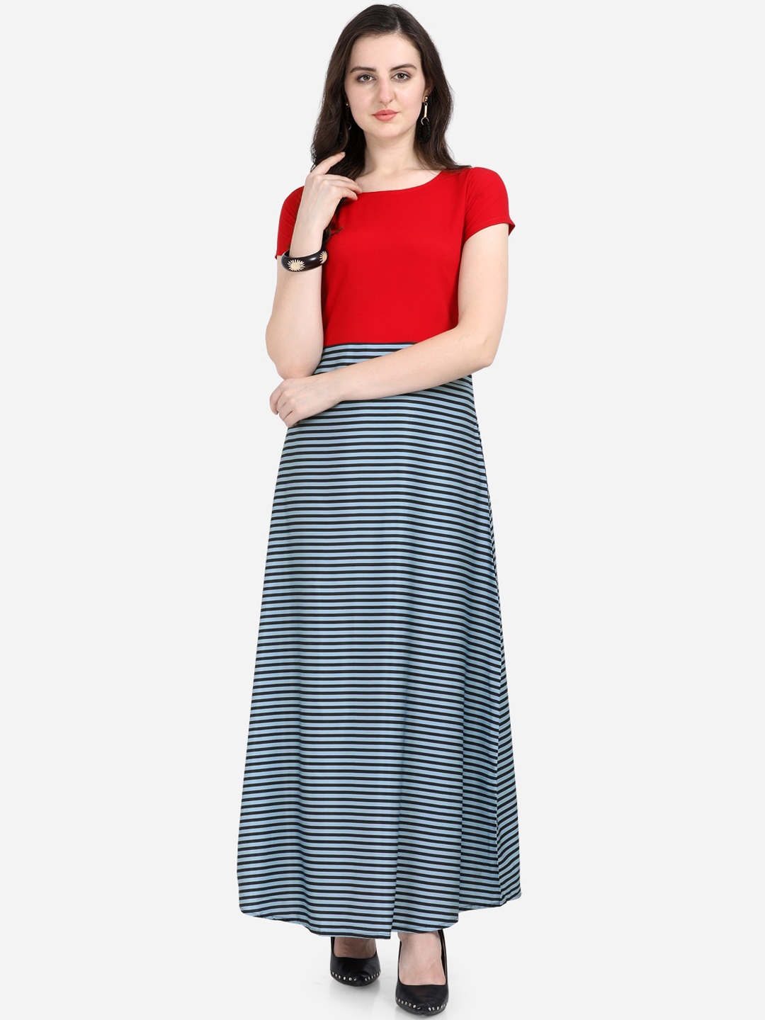 Silk Bazar Women Red Striped Maxi Dress