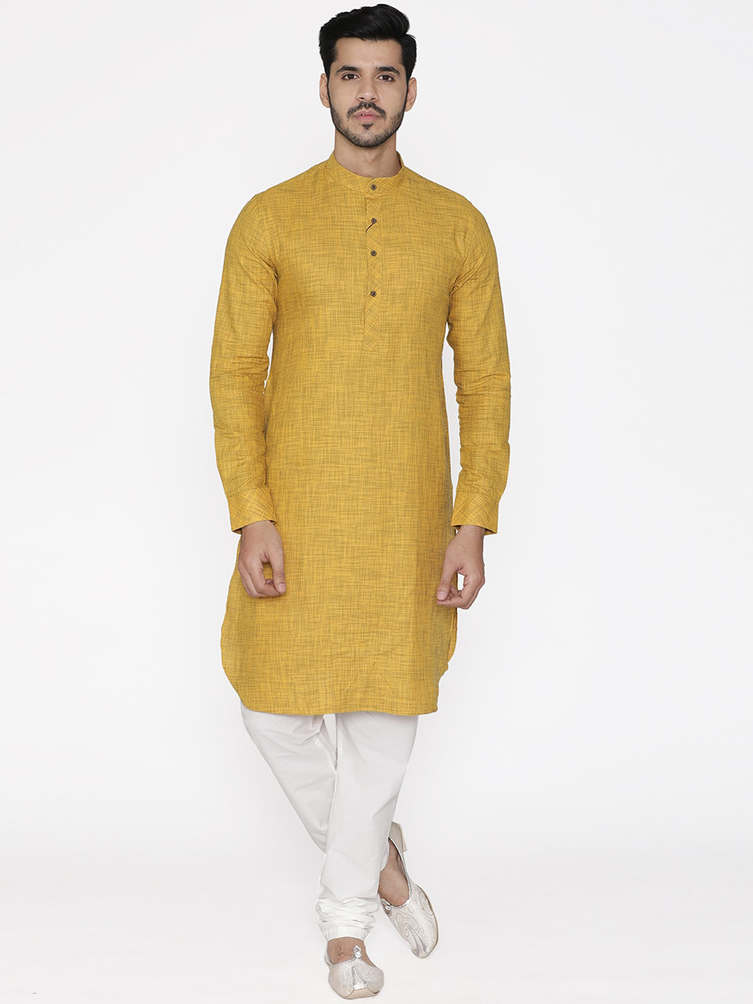 

Manyavar Men Yellow & Black Woven Design Straight Kurta