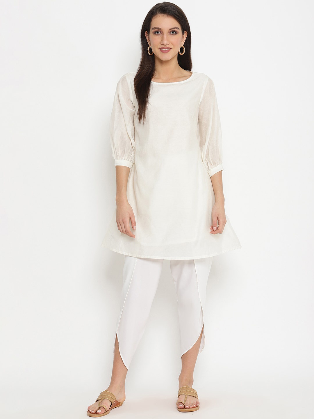 

Abhishti Women White Layered Kurta with Dhoti Pants