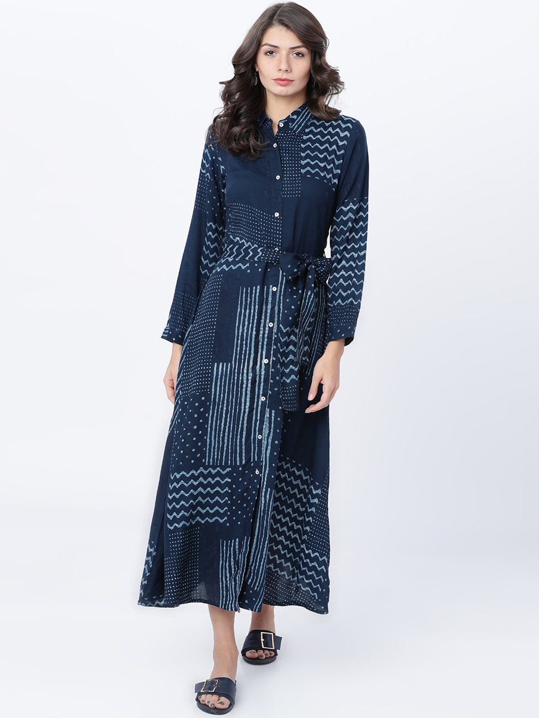 Vishudh Women Blue Printed Maxi Dress