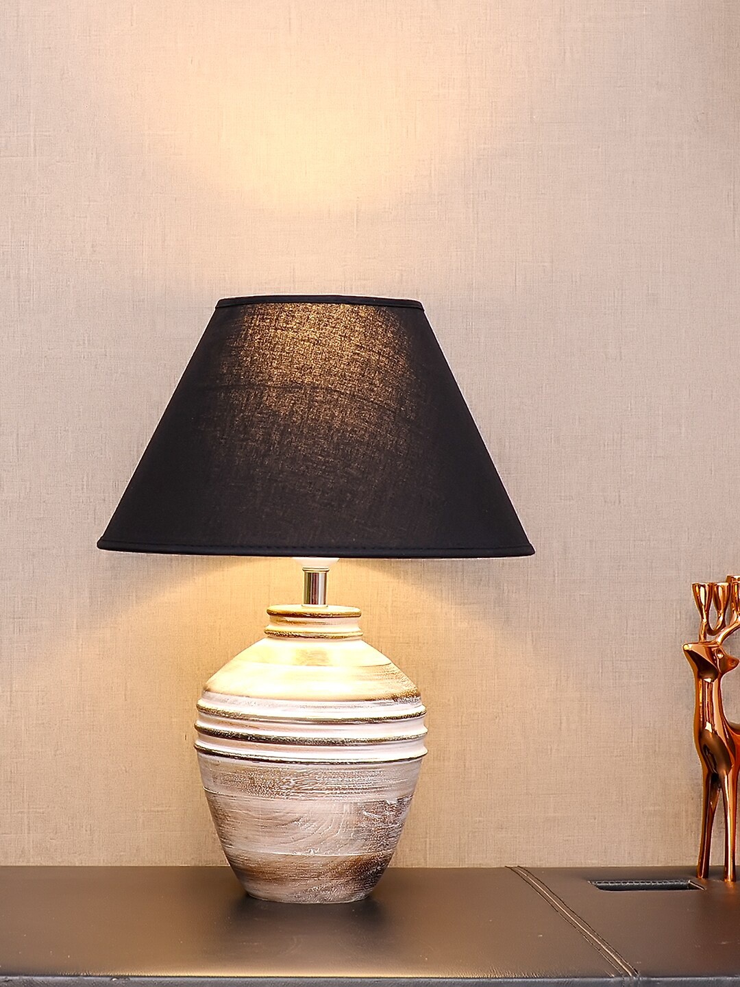 

THE LIGHT STORE White & Brown Self Design Bedside Standard Lamp With Shade