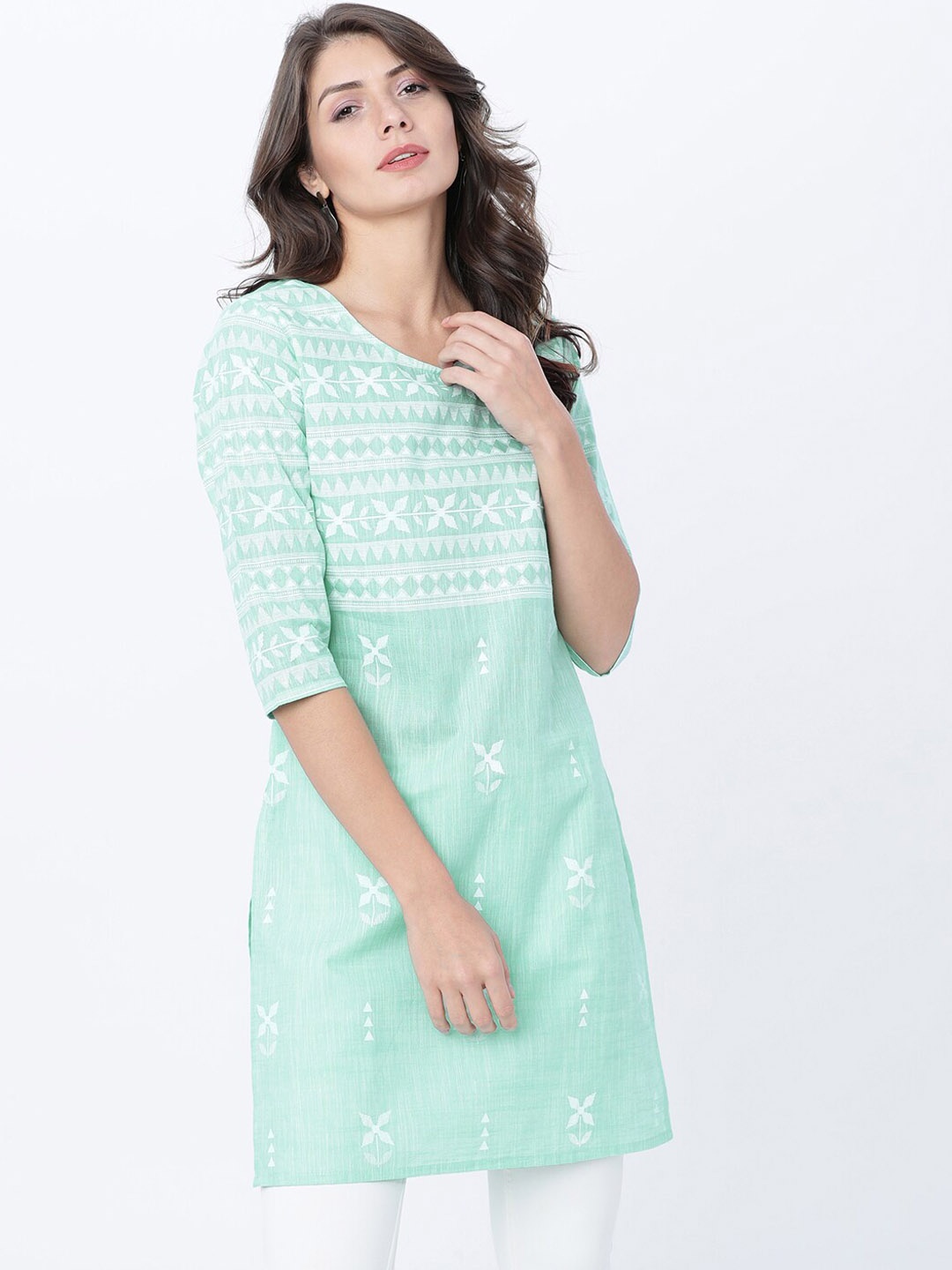 

Vishudh Women Green & White Printed Tunic
