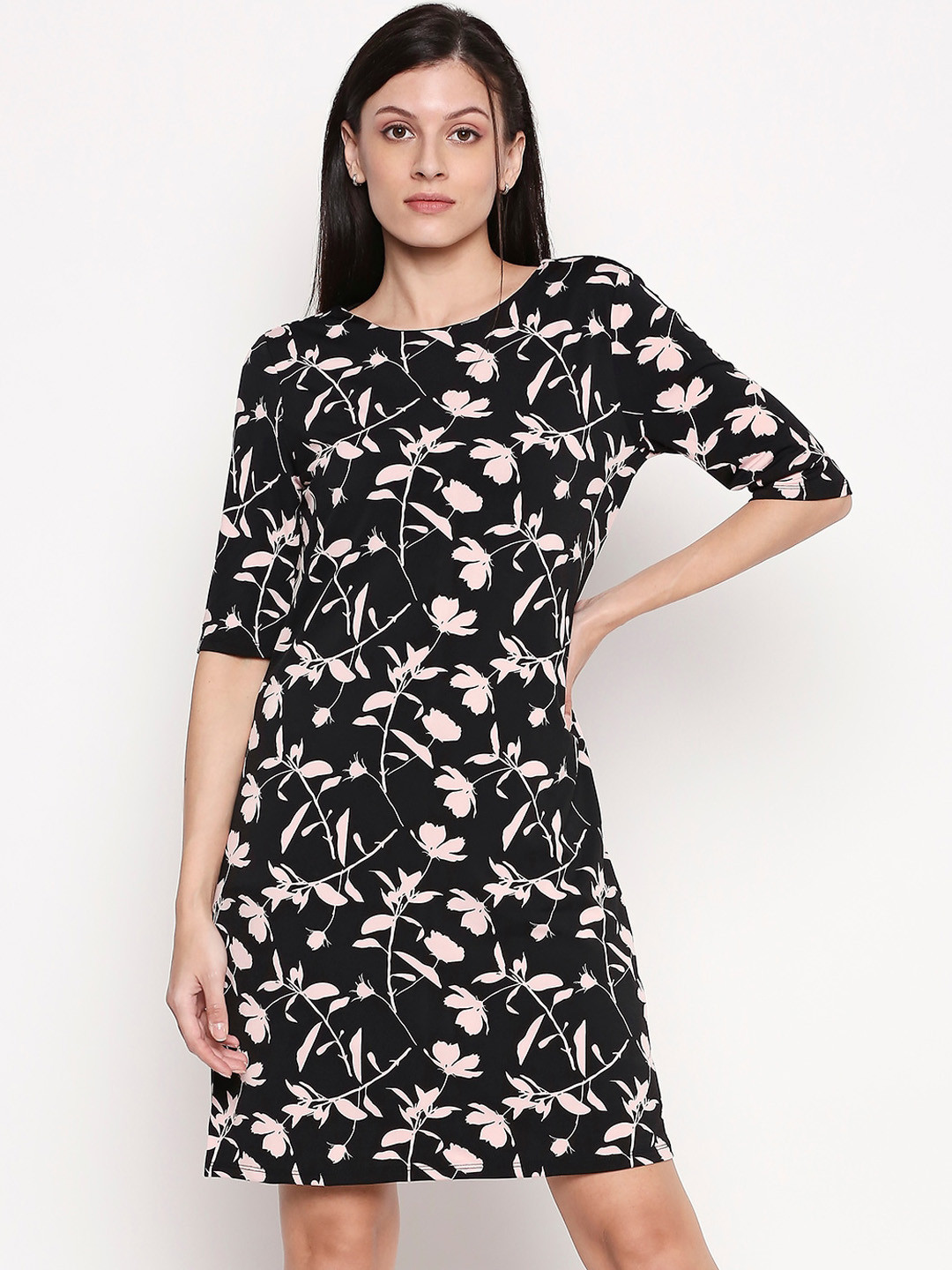 

Annabelle by Pantaloons Women Black Floral Printed A-Line Dress