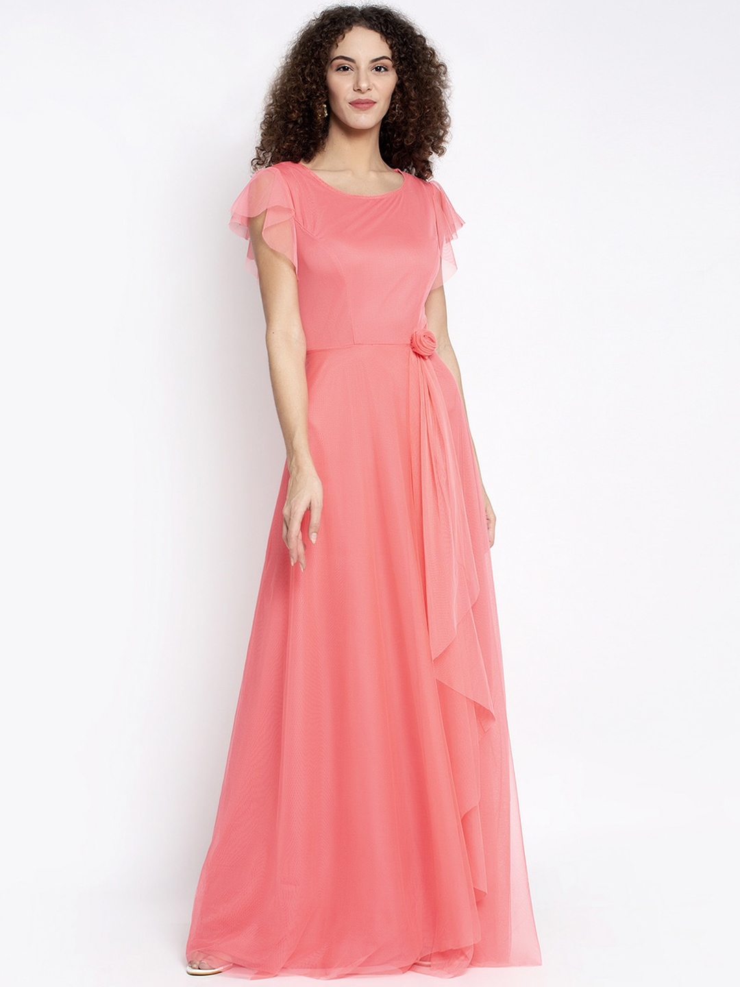 

Just Wow Women Pink Solid Maxi Dress
