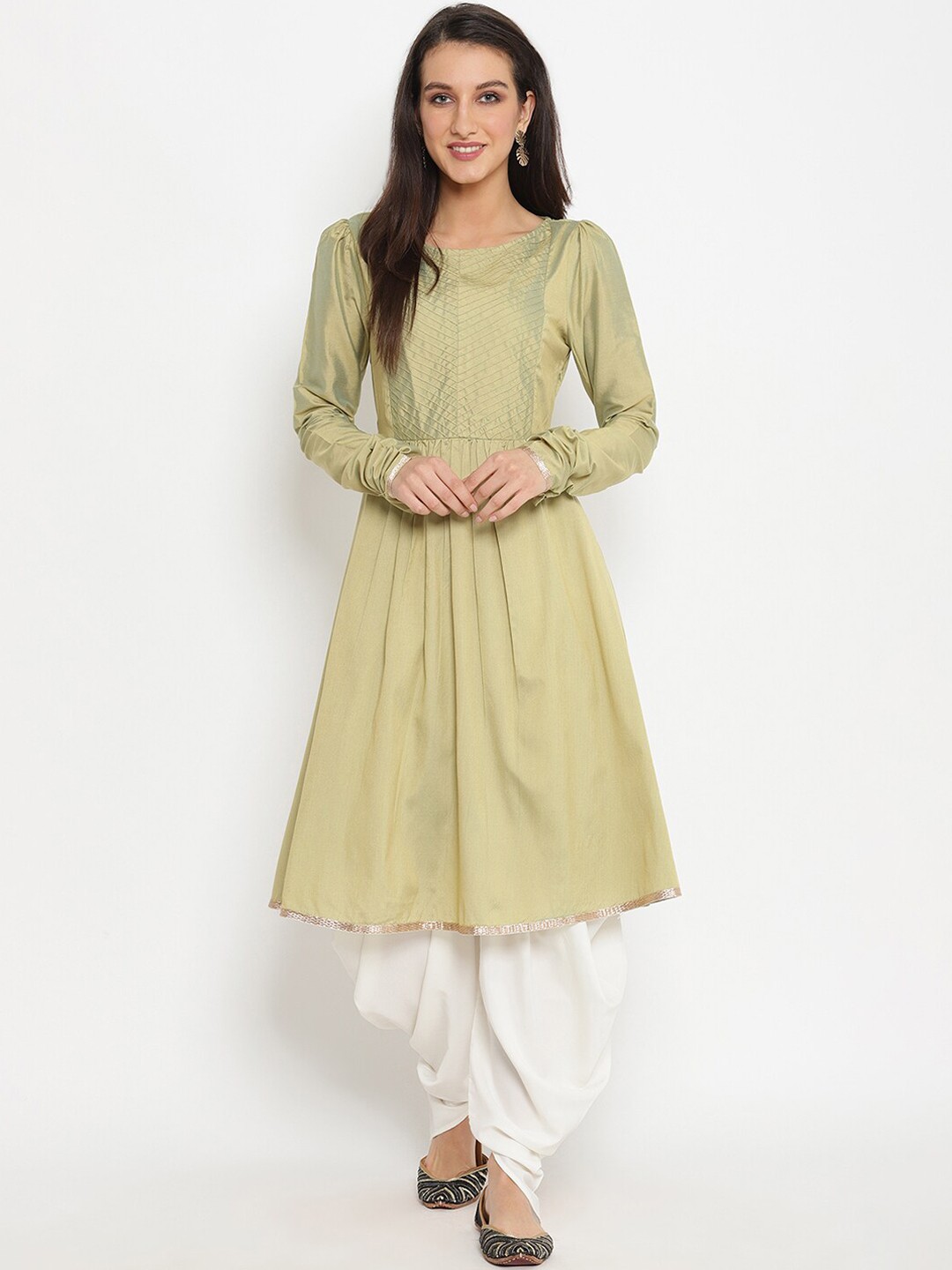 

Abhishti Women Khaki Yoke Design Kurta with Dhoti Pants