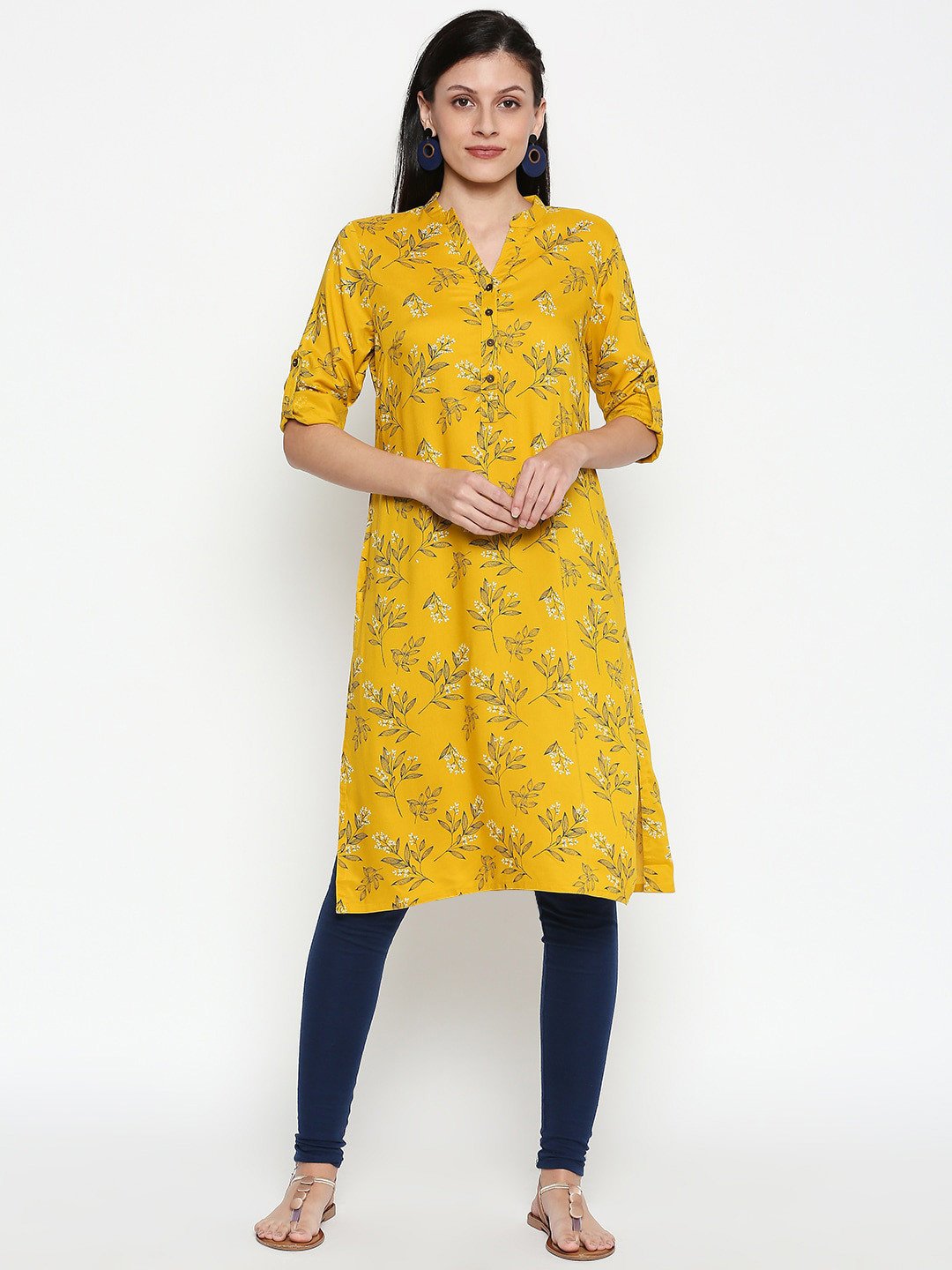 

RANGMANCH BY PANTALOONS Women Yellow Printed Straight Kurta