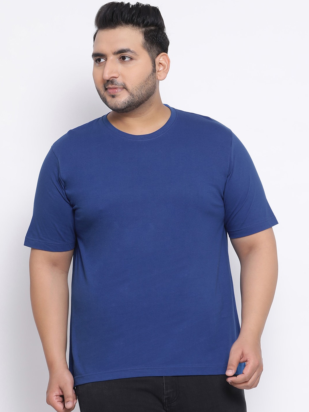 

YOLOCLAN Plus Size Men Blue Solid Round Neck T-shirt