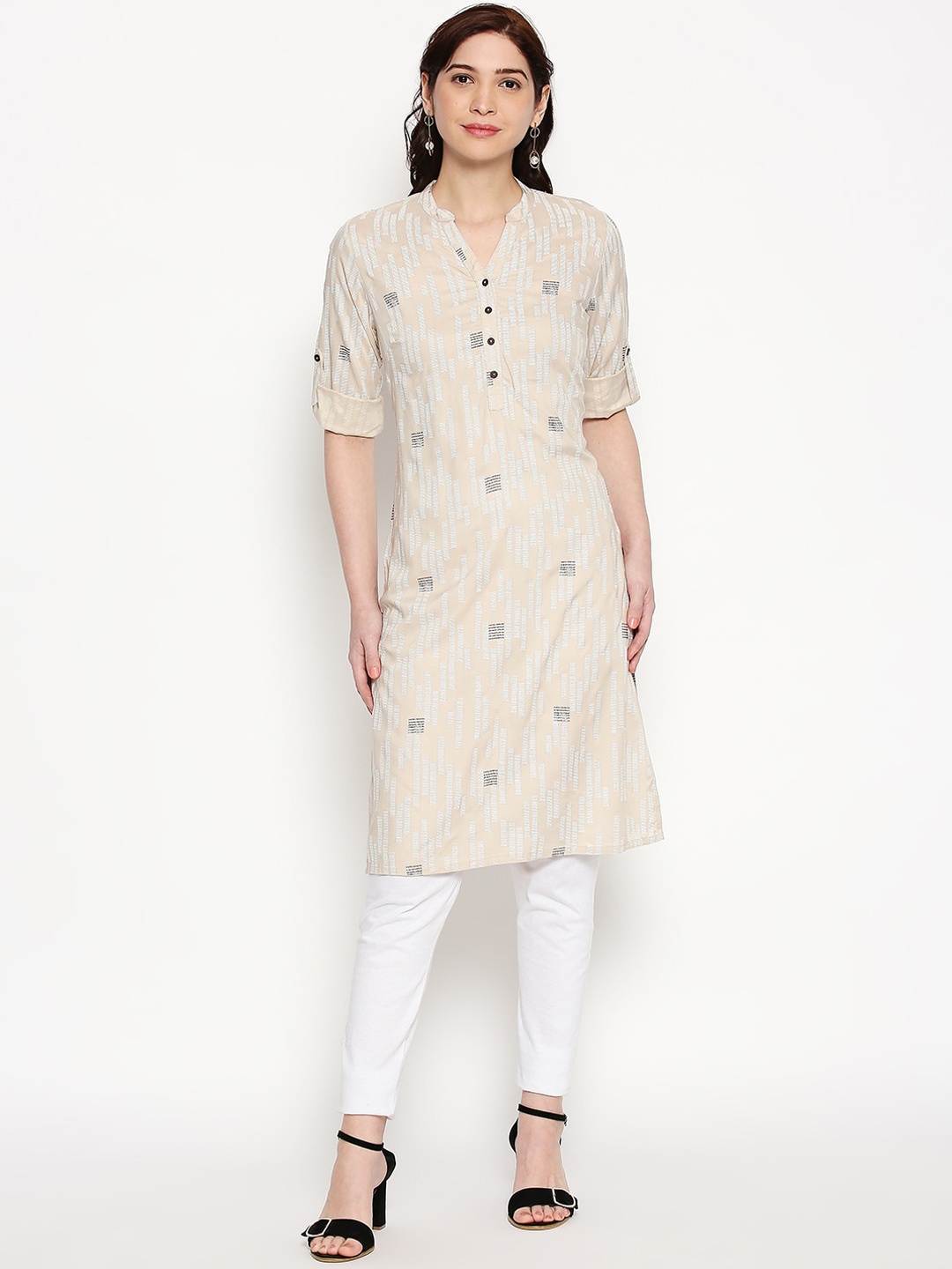 

RANGMANCH BY PANTALOONS Women Beige Printed A-Line Kurta